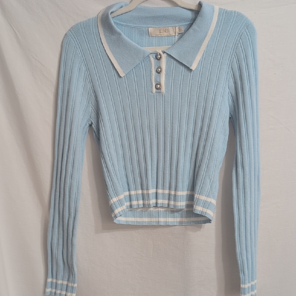 Light Blue Ribbed Button Down Shirt